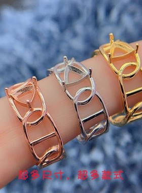 纯银日韩时尚宽版女戒空托