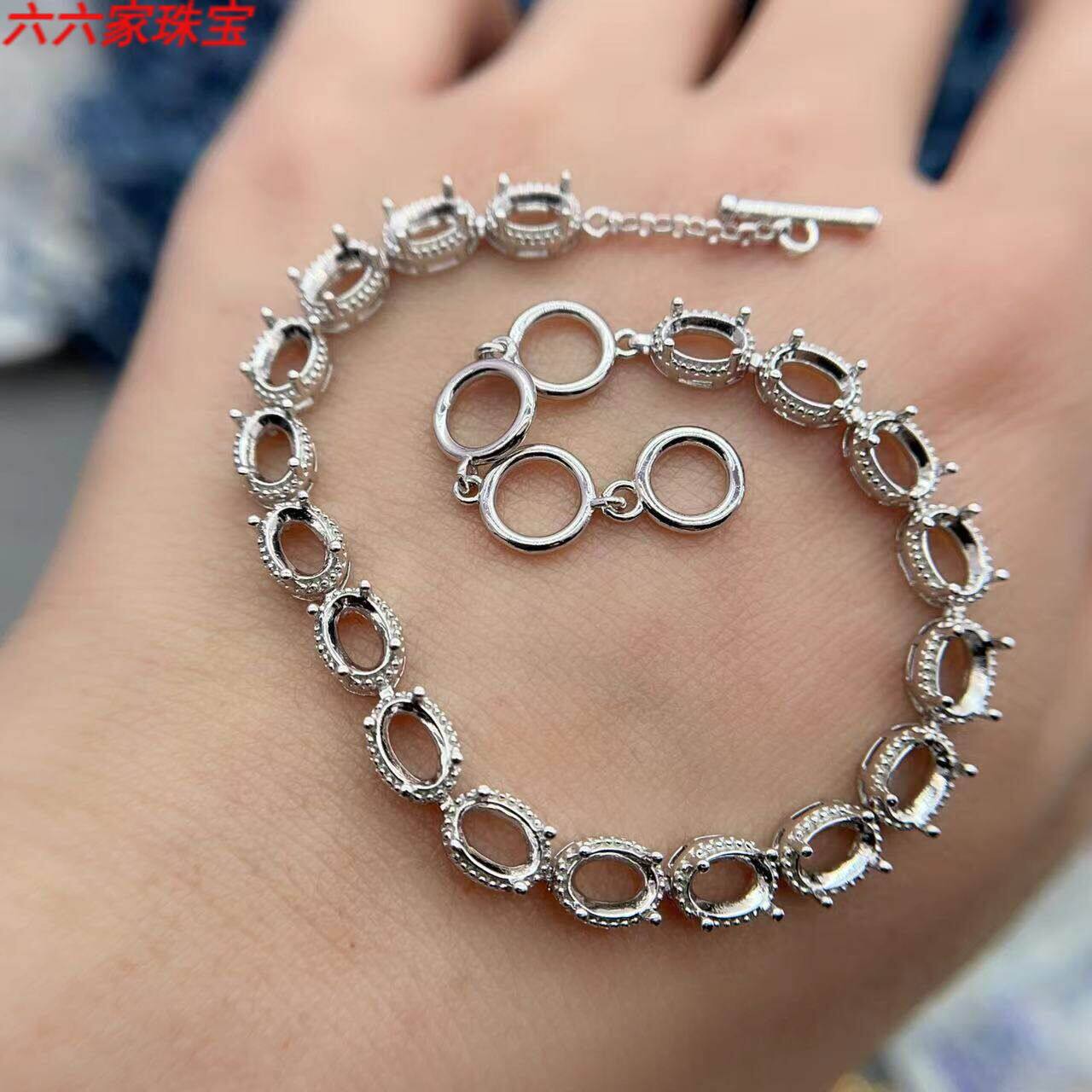 S925纯银戒指空托4*6mm小众oy扣