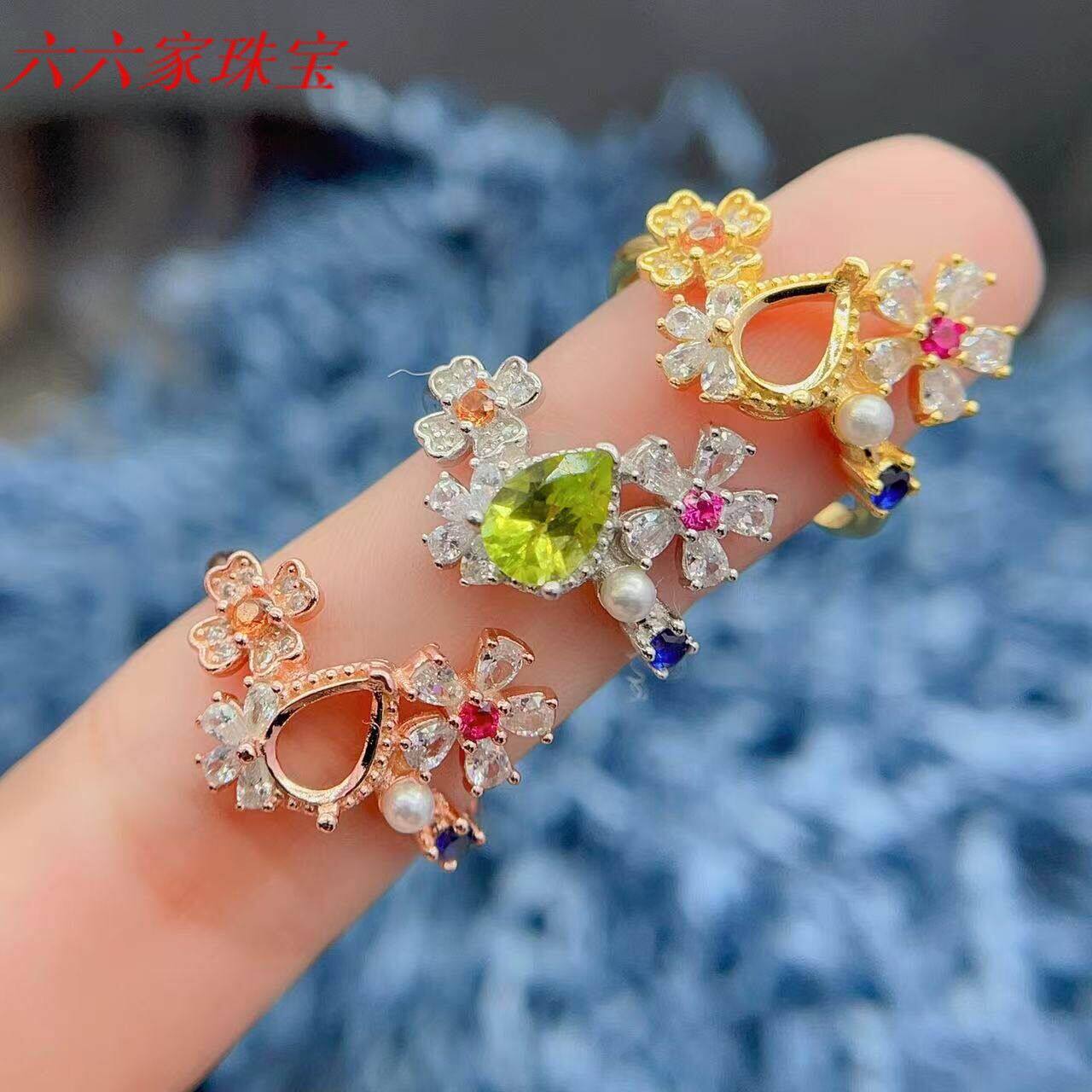 精工s925纯银戒指空托5*7立体花