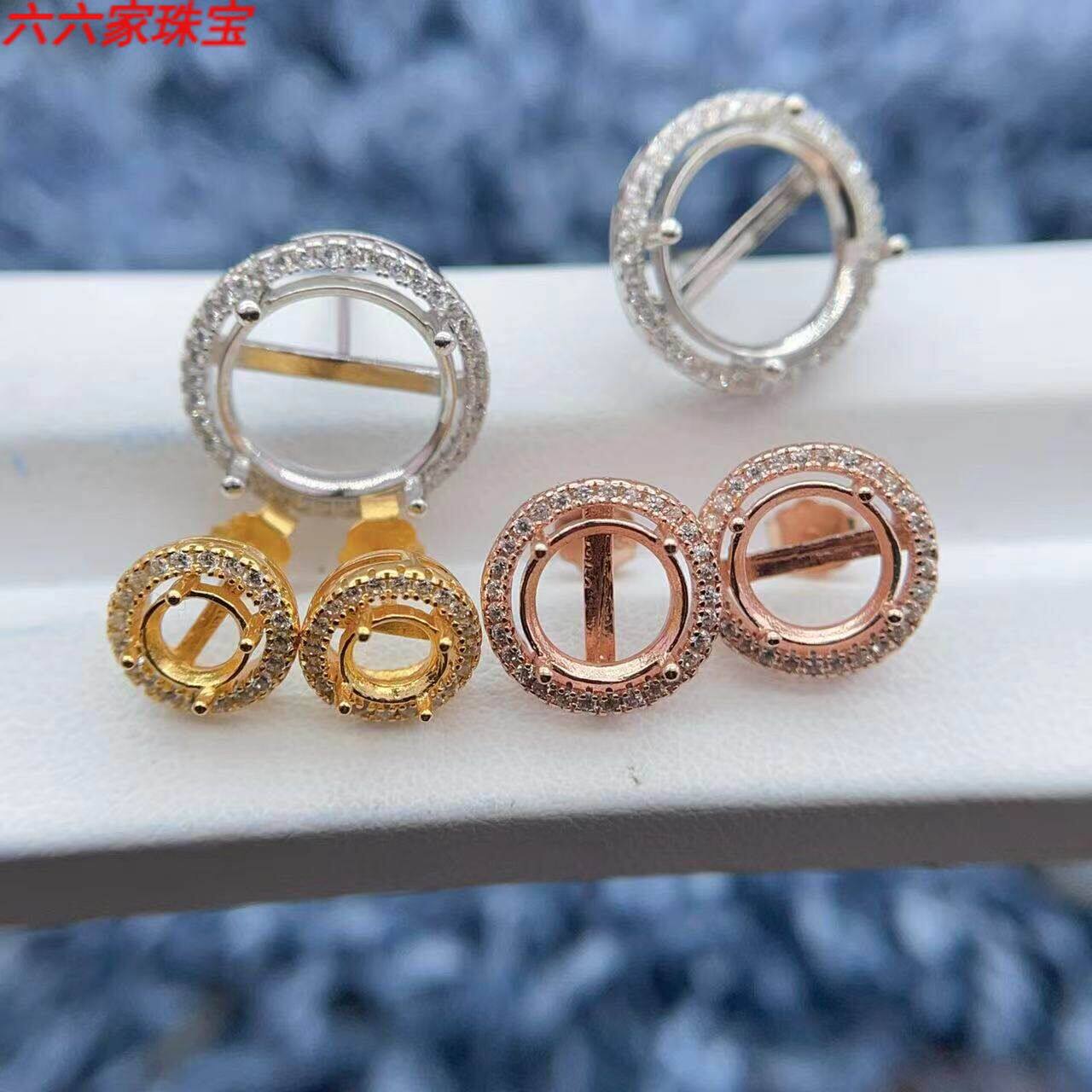 S925银耳钉空托环绕钻石闪亮时尚