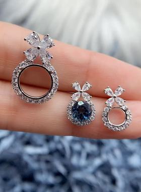 s925纯银吊坠耳钉空托圆形6*6mm2粒10*10mm1粒在逃公主款套装空托