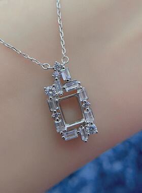 满钻纯银几何设计套链空托6*8mm