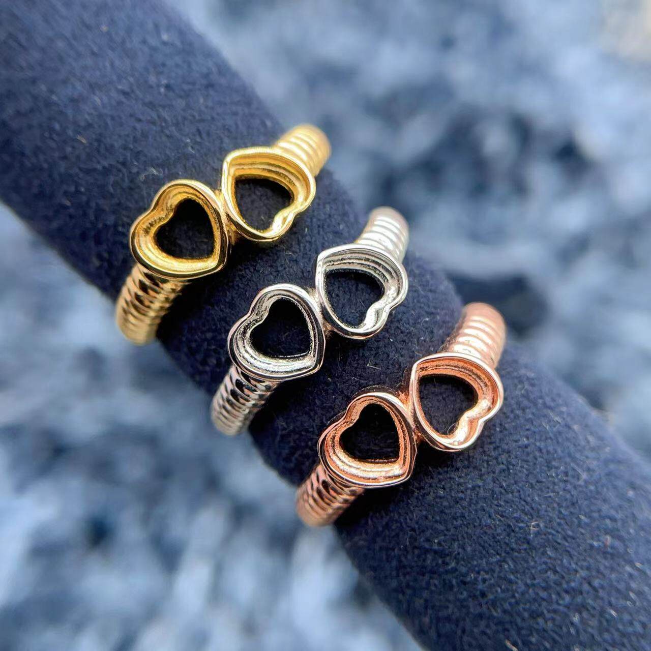 s925纯银心形戒指空托