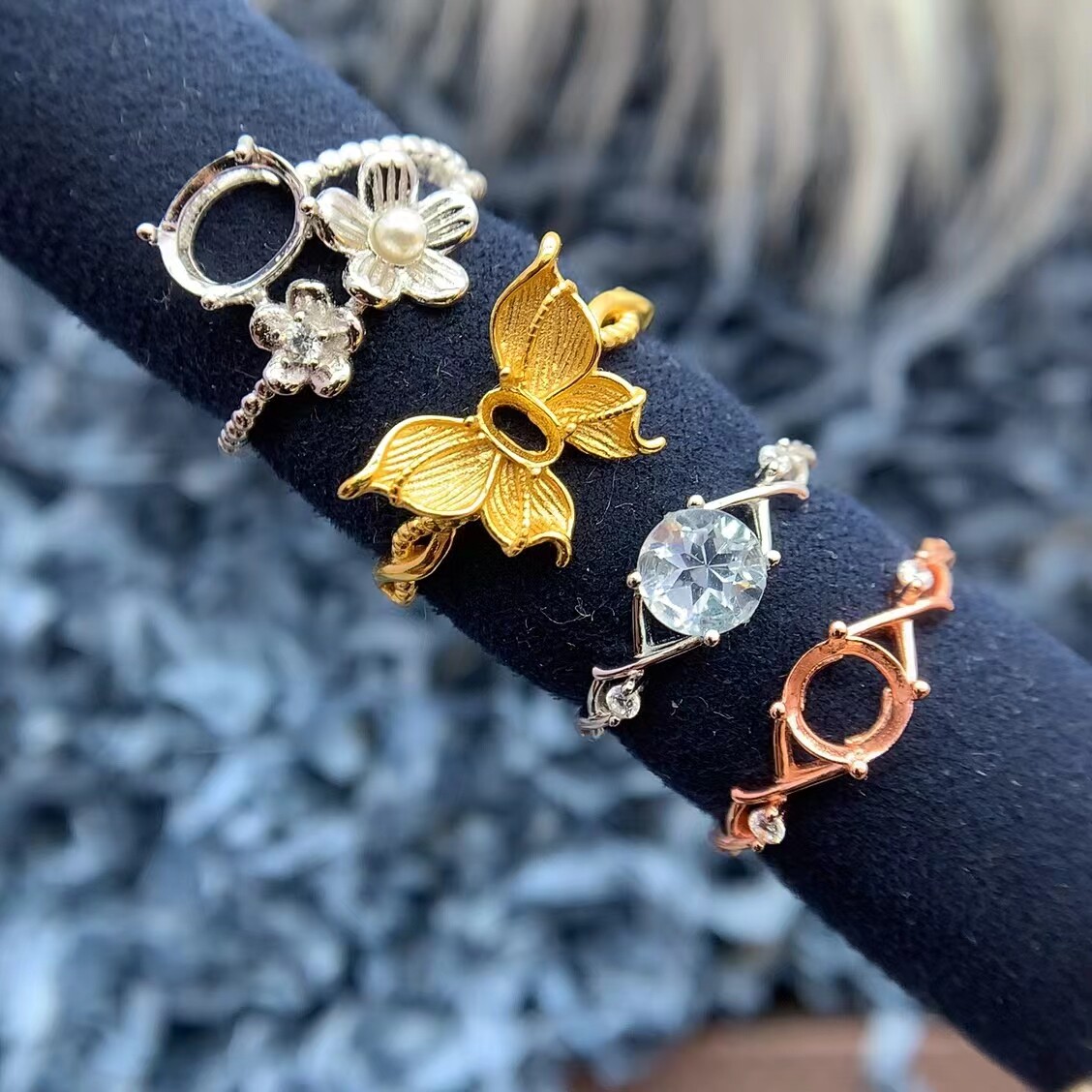 S925银奢华立体蝴蝶花朵