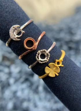 S925银戒指空托简单轻奢高级百搭