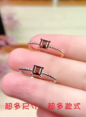 s925纯银戒指空托方形4*4mm简约气质极简风可镶嵌彩宝祖母绿银托