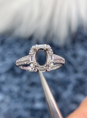 S925银戒指空托气质时尚水晶玉石