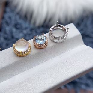 14mm魔盒路路通银托 S925纯银吊坠空托圆形4