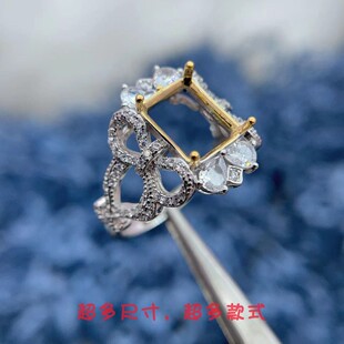 s925纯银奢华晚宴款戒指空托长方形8*10mm蝴蝶结款重工戒托彩宝水