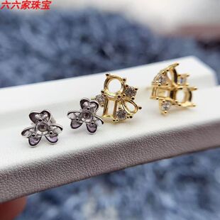 s925纯银耳钉空托圆形 3*3/5*5mm2粒方形3*5mm2粒水滴形3*4mm2粒