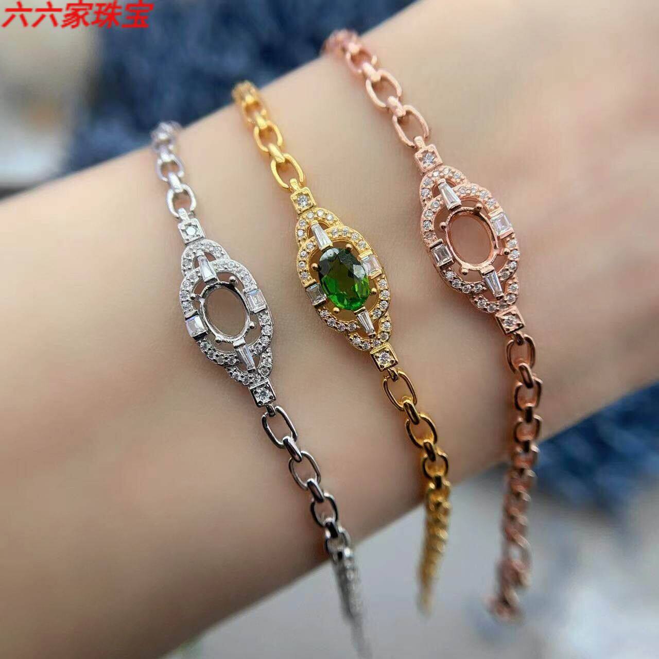 S925精工银托工厂手链空托5*7mm
