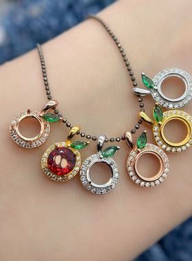 S925纯银吊坠空托圆形6*6mm苹果