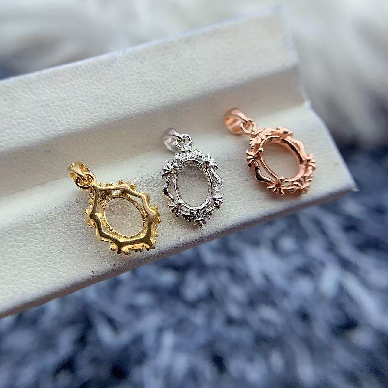 s925纯银吊坠空托椭圆形6*8mm复古宫廷风时尚潮流百搭经典吊坠托