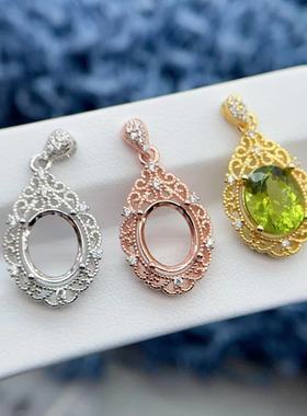 S925纯银吊坠空托8*10mm精致镂空