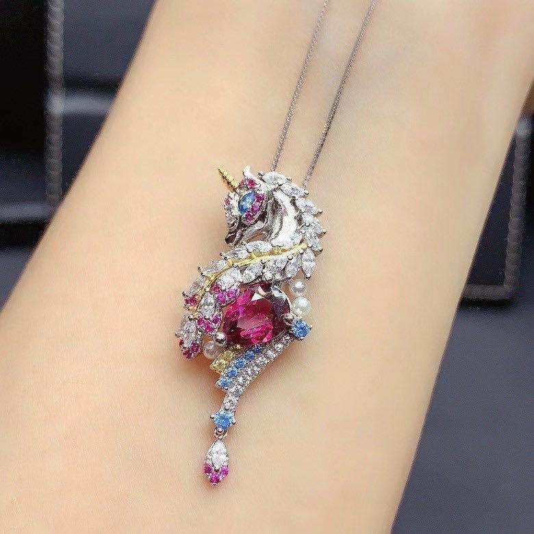 新款哥特风纯银镀18K双色金可爱卡通独角兽吊坠水滴型空托6*9mm