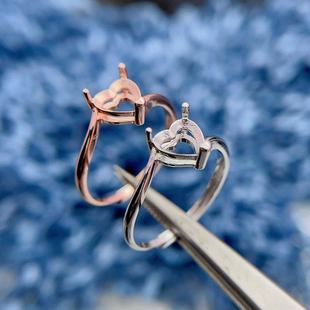 简约百搭戒指空托心形7*7mm时尚不带钻S925纯银爱心戒指学生女戒