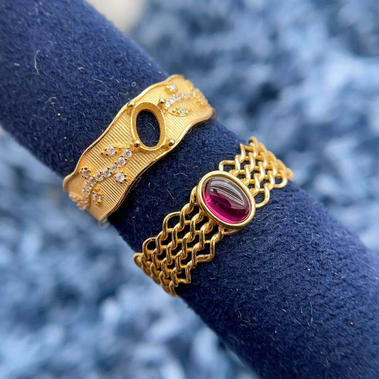 S925纯银宽戒指空托4*6/5*7复古