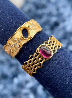 S925纯银宽戒指空托4*6/5*7复古