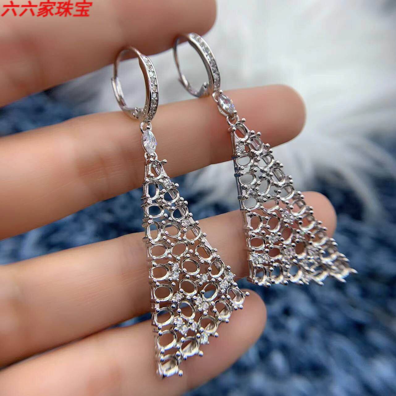 S925银耳扣空托精工夸张时尚个性