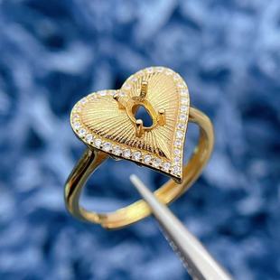 纯银戒托小众设计椭圆形3*5mm银镀黄金玫瑰金色日韩爱心戒指空托