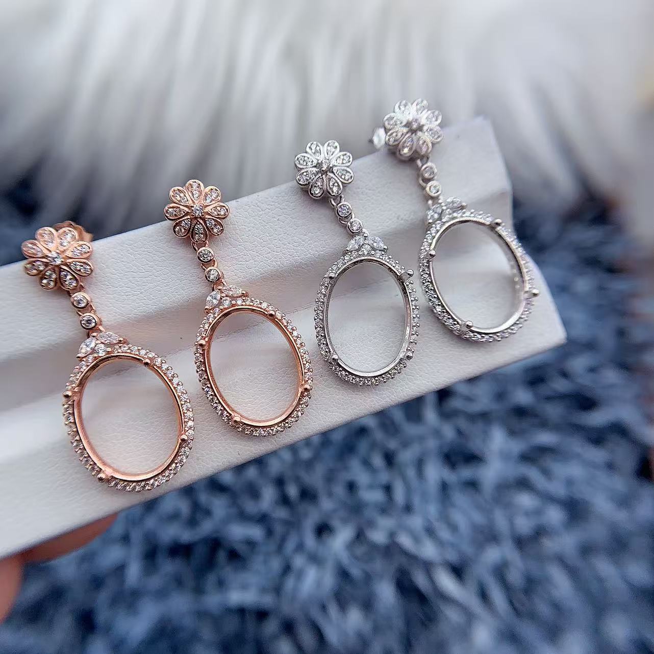 s925银托工厂耳钉空托款式多尺寸