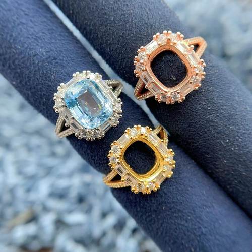 S925银戒指空托富贵奢华满钻闪亮