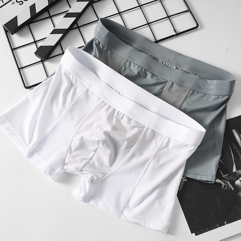 冰丝内裤男夏季透气空调裤拼接网孔凉感丝滑男士内裤平角短裤衩
