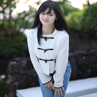 风花月 重工精梳棉羊毛牛角扣短外套 银标系列