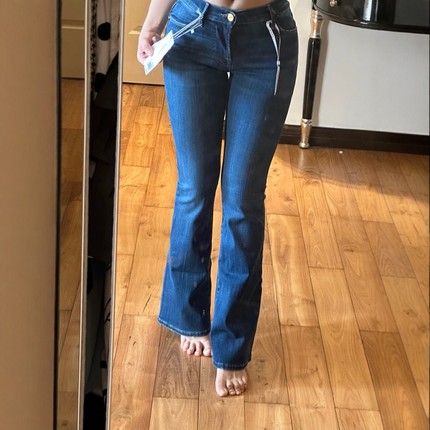 风花月 夏季土耳其面料高品质中低腰水蓝色牛仔裤微喇修身显瘦