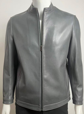 陆堡2025秋季新品高端灰色山羊皮真皮皮衣男时尚休闲立领夹克外套