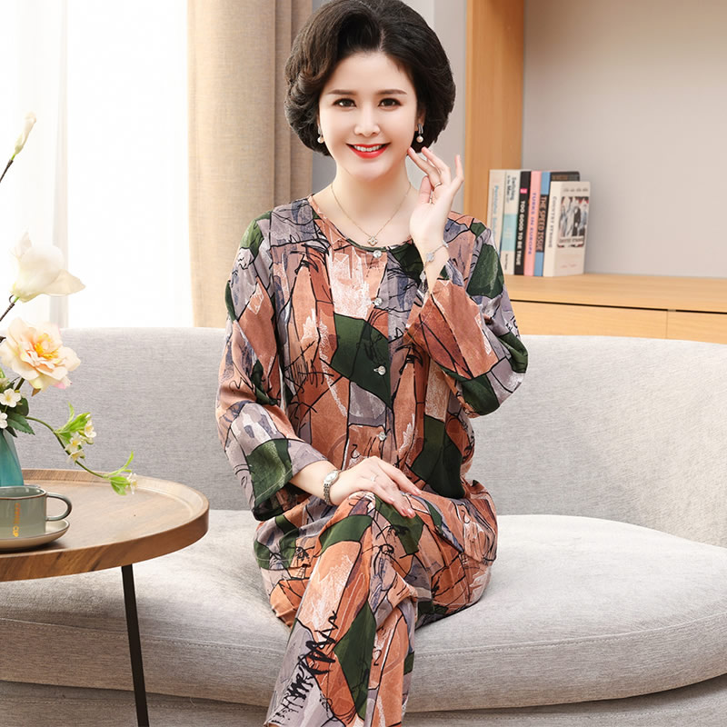 中老年棉绸睡衣女士可外穿