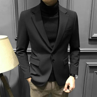 商务小西装外套男士套装韩版潮流轻熟风宽松休闲西服男生黑色上衣