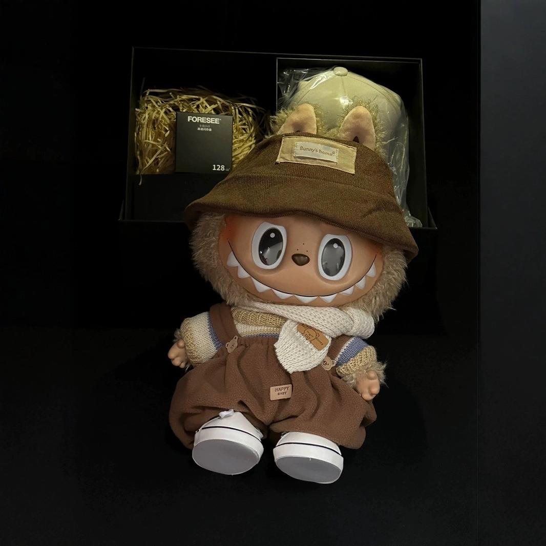 38cm Labubu娃衣搪胶毛绒娃娃衣服着替拉布布公仔大娃棉花娃套装