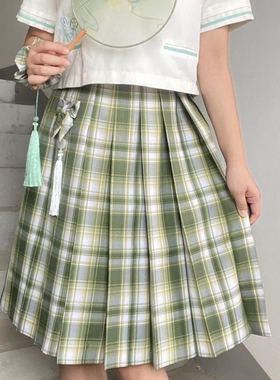 现货jk校供格裙青无烟优等生长裙80cm学生正统绿色不良同格千石
