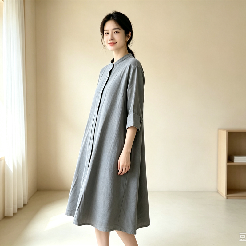 日单内家纯棉三层纱棉花柔软亲肤女士长款纯色裙子大版家居裙睡裙