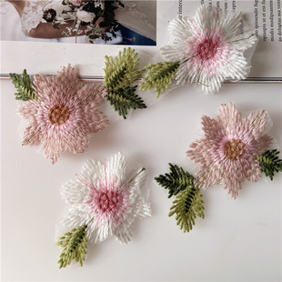 包邮刺绣粉色花朵服装辅料衣帽补丁布贴DIY手工家居窗帘布艺材料