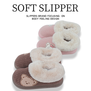 男女士静音保暖防滑居家情侣家用毛毛包跟棉拖鞋 秋冬季 快鹿新款
