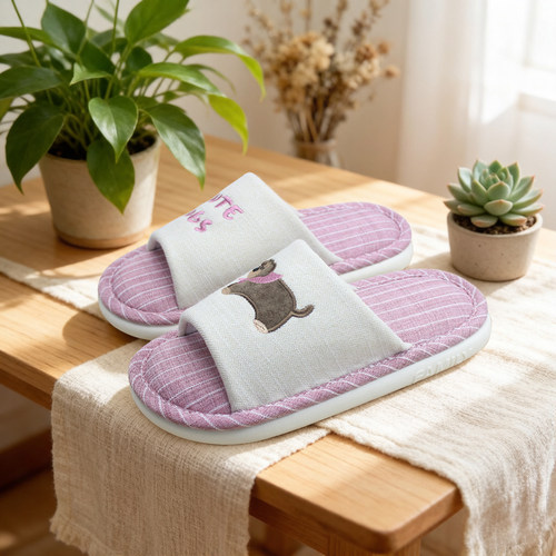 快鹿防滑卡通情侣厚底亚麻拖鞋