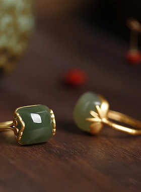 复古新中式仿和田玉方糖开口戒女轻奢宫廷风指环小众个性设计戒指