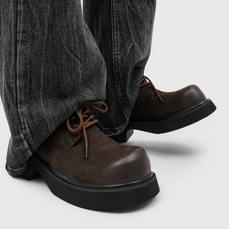 2025新款德比鞋厚底增高休闲皮鞋