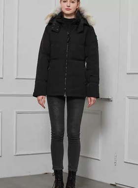 高端日本2025新季大鹅羽绒服女chelsea短款狼毛派克修身3804L白色