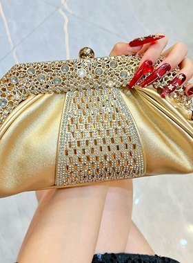 MissingYou镶钻晚宴包褶皱手拿包名媛礼服包单肩斜跨包时尚手提包