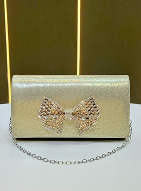 MissingYou镶钻蝴蝶结手拿包手提包气质宴会包时尚手包链条斜挎包