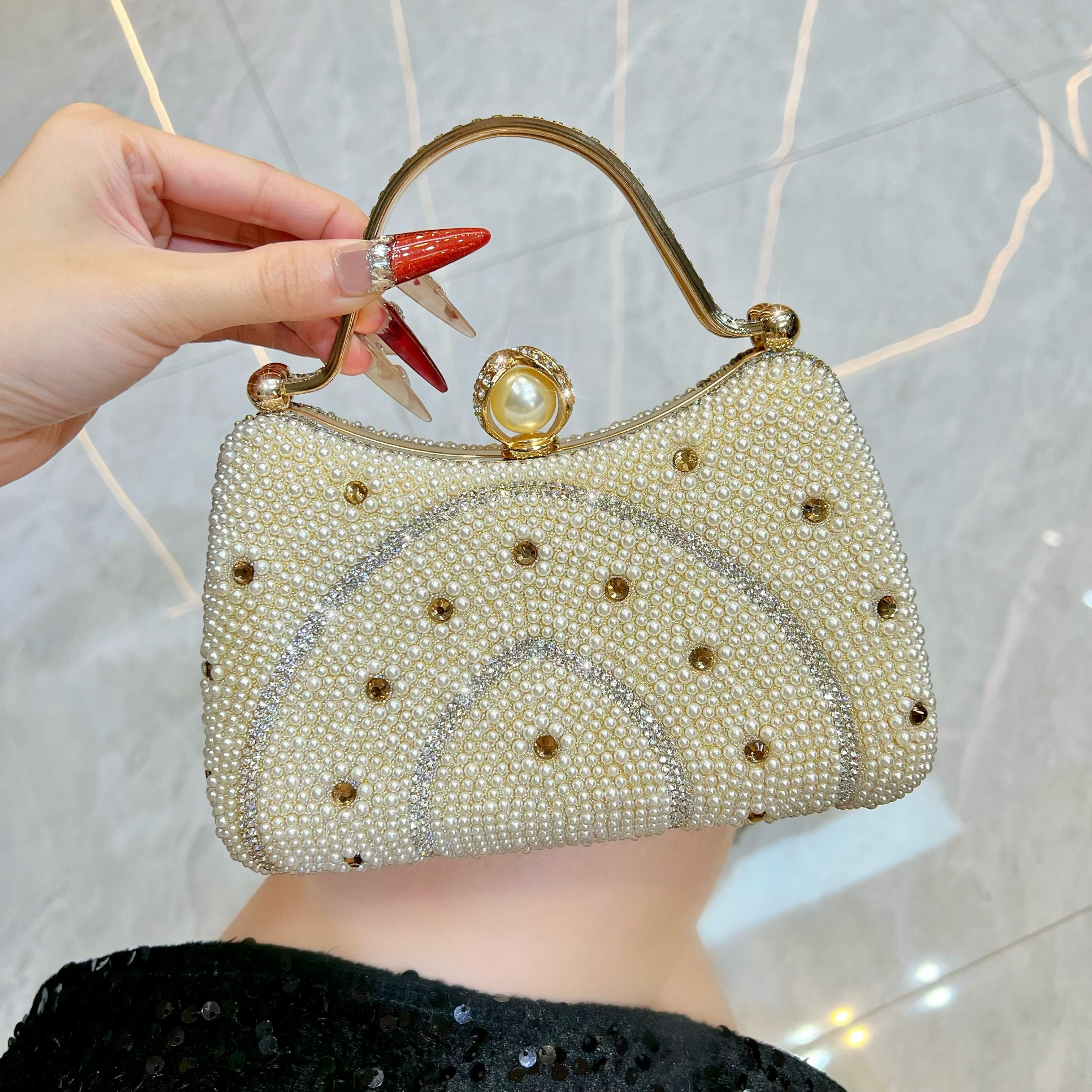 MissingYou名媛晚宴包珍珠镶钻手拎包包时尚女士手提包链条斜挎包,箱包皮具/热销女包/男包,手拿包,淘宝优惠券,粉丝福利购,淘宝优惠卷
