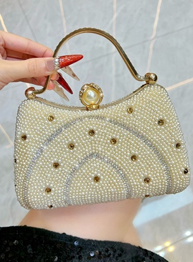 MissingYou名媛晚宴包珍珠镶钻手拎包包时尚女士手提包链条斜挎包