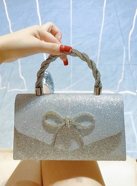 MissingYou新款高级感镶钻蝴蝶结手拿包搭配礼服宴会包时尚手提包