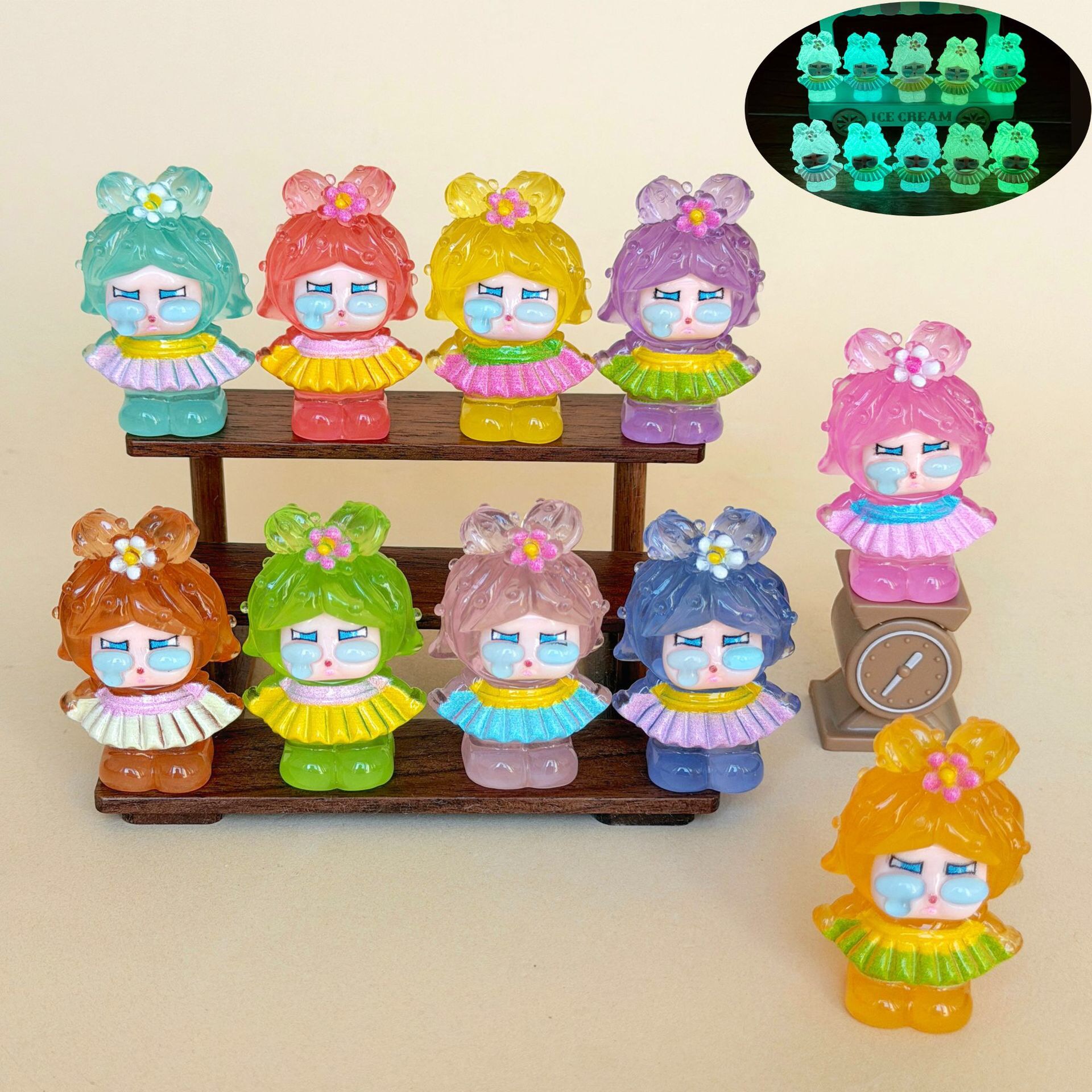 夜光仙人掌哭娃 盲袋萌粒diy饰品挂件钥匙扣公仔桌面摆件树脂配件