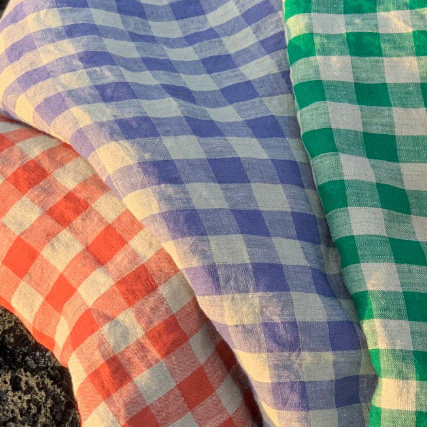 韩国进口面料w fabric透气亚麻格子蓝绿红diy手工衬衫服装手作