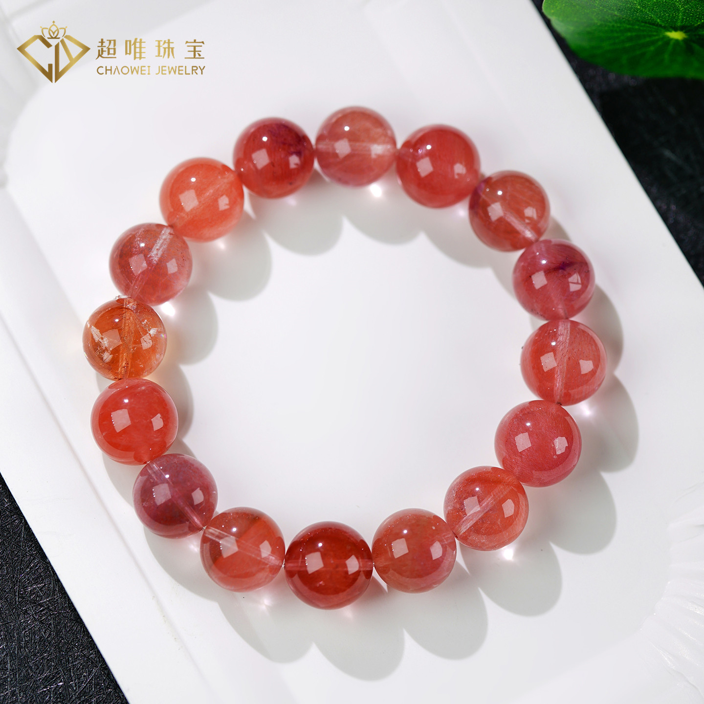 超唯收藏级天然橘粉超七共生手串黑加仑黄红紫发超七水晶手链