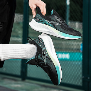 运动跑鞋男轻便软底减震超轻黑色专业防滑跑步鞋夏季网面透气防臭